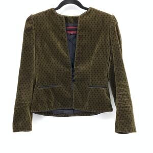 Vintage Velvet Blazer Womens Sz S 90s Cropped Olive Green Minimal Chic Jacket